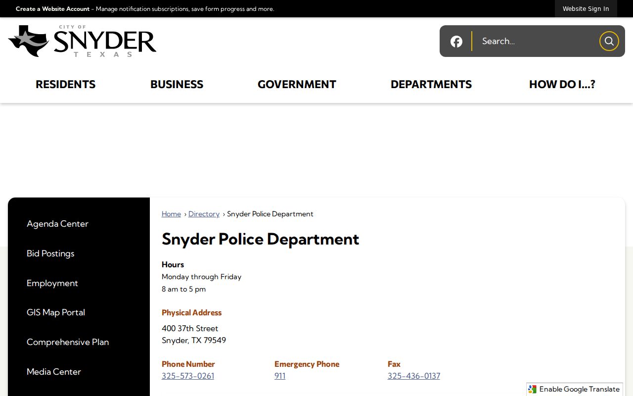 Scurry County bench warrant service contact at Snyder Police