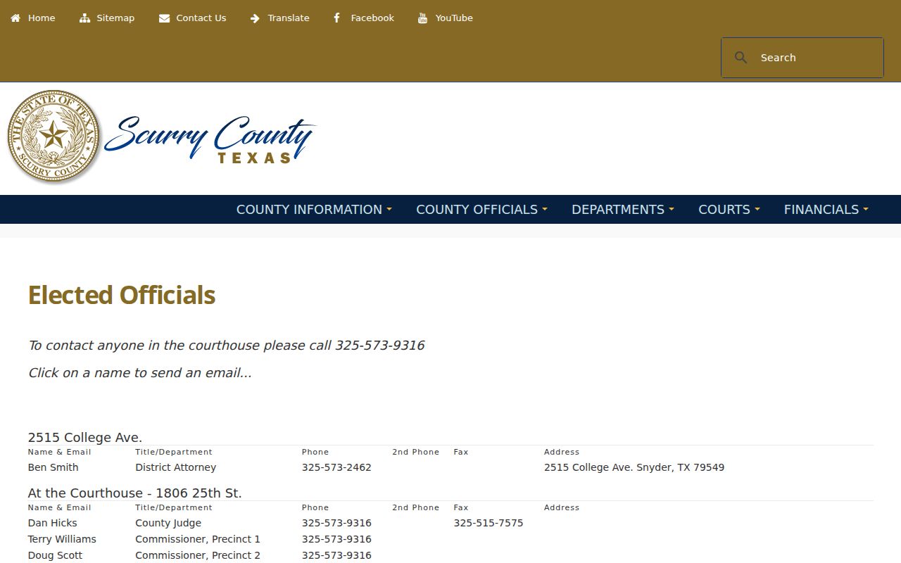 Scurry County warrant records contact routing in the county directory