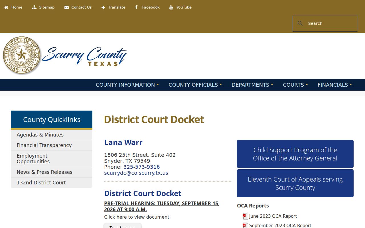 Scurry County warrant court route through the District Clerk docket page