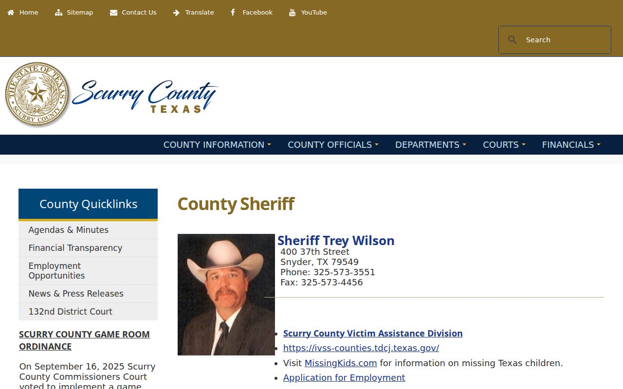 Scurry County arrest warrant service route through the Sheriff's Office