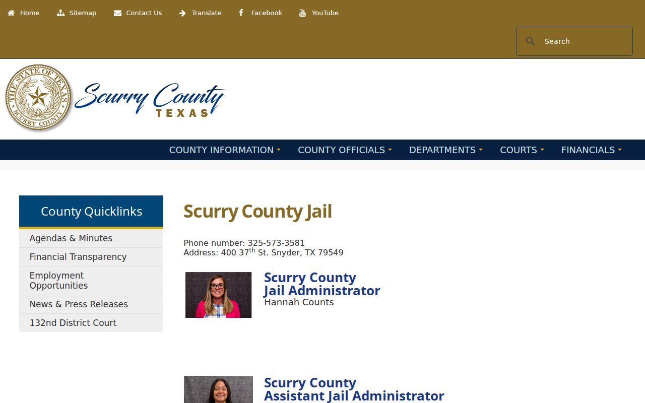 Scurry County warrant and custody questions routed through the county jail